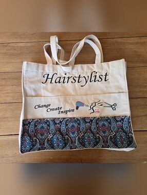 Hairstylist Canvas Tote Bag with Paisley Accent